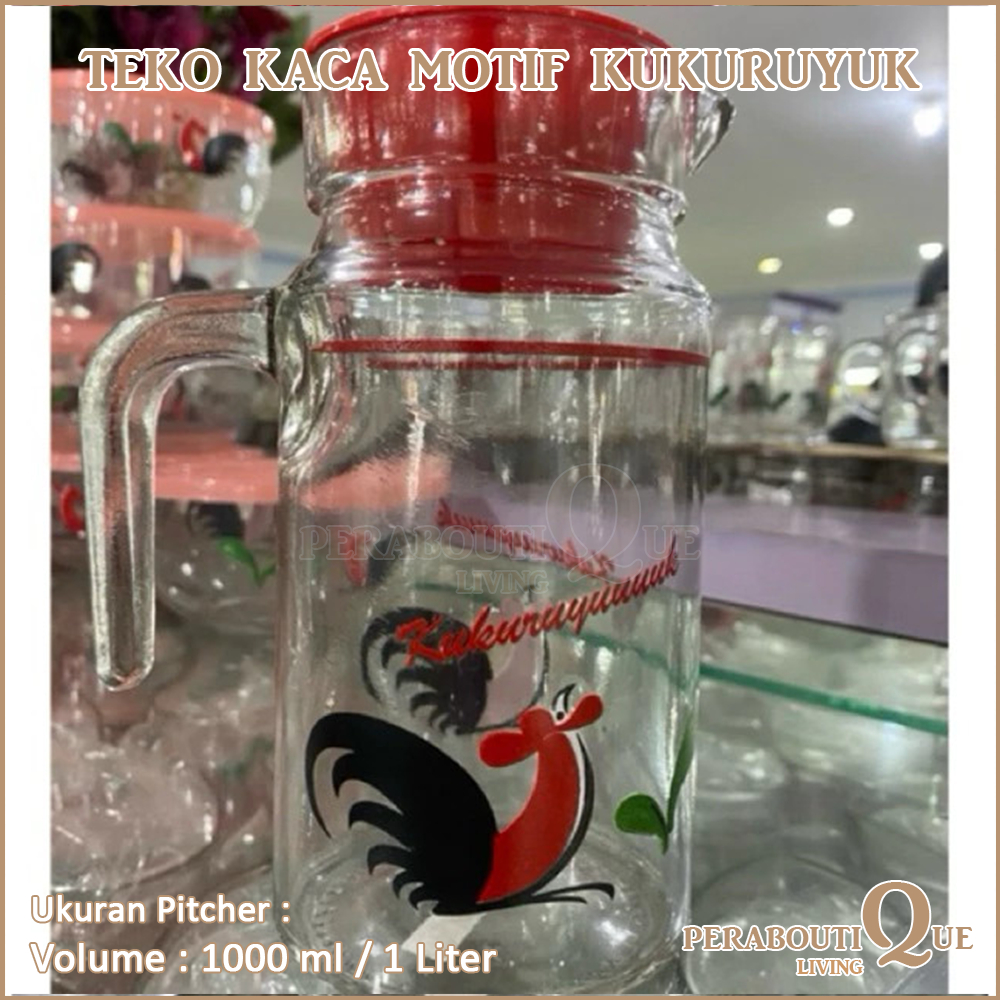 1 Pitcher Kukuruyuk Bahan Kaca Tebal 1 Liter Tahan Panas - Teko Kaca Ayam Jago
