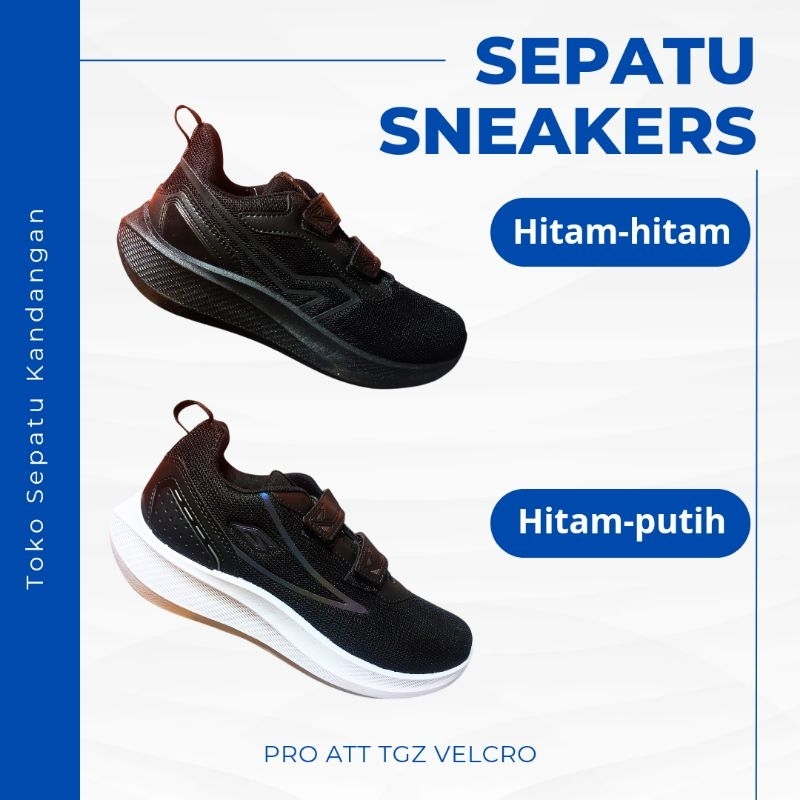 Sepatu Sekolah Pro ATT TGZ Velcro Original 100% - Sneakers Hitam Putih Perekat Anak-anak SD SMP Laki