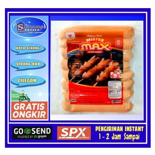 

Sosis Bakar Mister Max Jumbo 500g,isi 6+2,Sosbak Jumbo,Serang Frozen