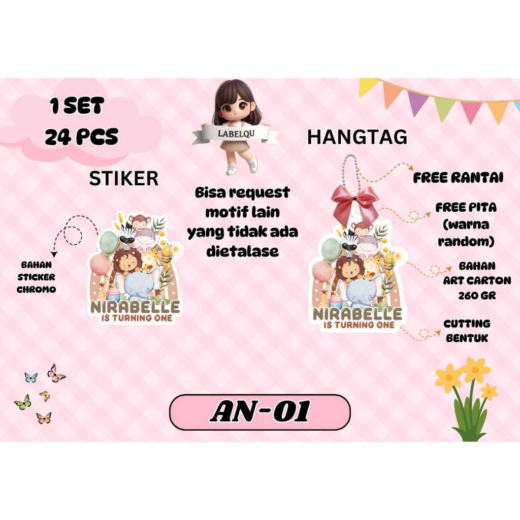 

MilL (24 PCS) HANGTAG STICKER BIRTHDAY ULANG TAHUN / KARTU UCAPAN HAMPERS ULANG TAHUN MOTIF ANAK