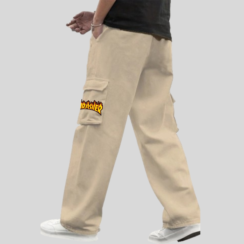 Celana Cargo Panjang Pria Sutra es loose cargo pants Fashion cargo Cream TRHASHER Celana cowok korea