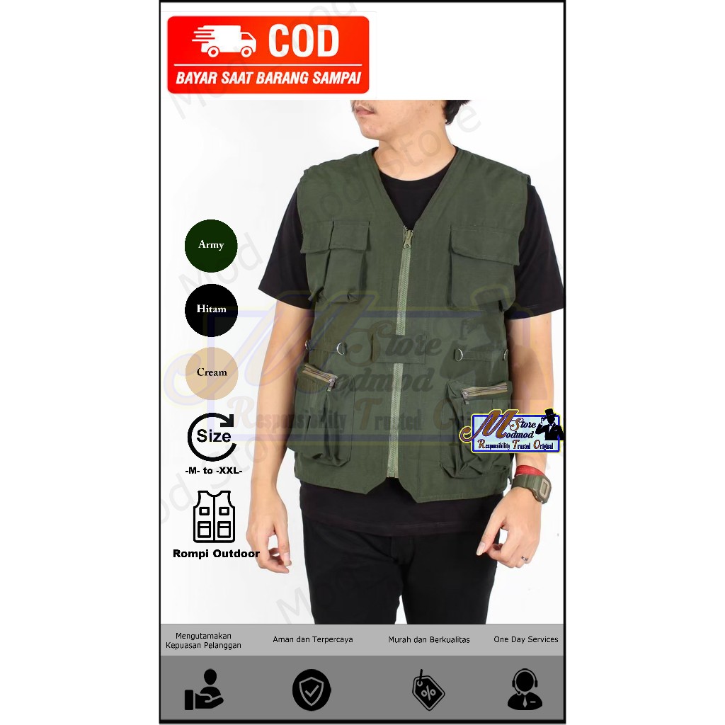 Modmod Store - Rompi Lapangan Pria Premium / Vest Cargo Outdoor / Vest Utility Safari Travel