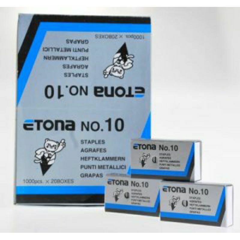 

isi Staples/Anak Hekter N0 10 Merk Etona Harga Per Box Besar isi 20 box Kecil