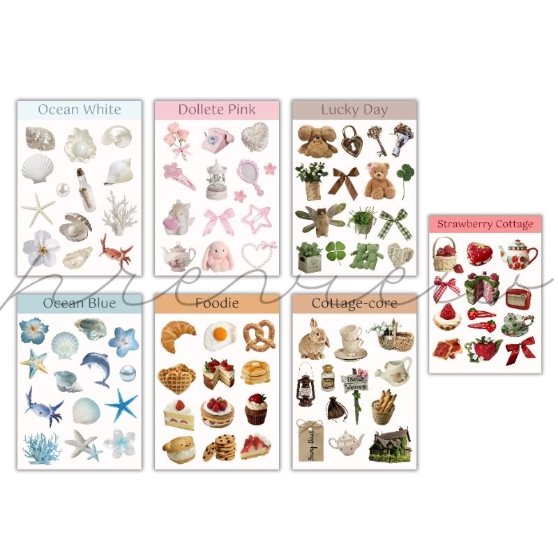 

sticker sheet deco coquette dollete cottage foodie ocean aesthetic pastel kisscut
