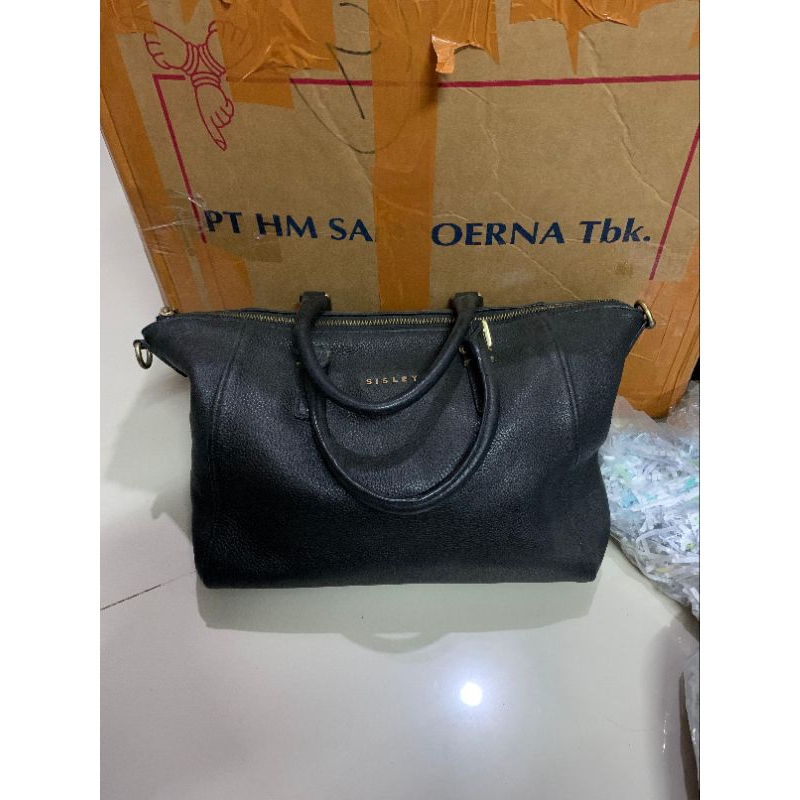 (Preloved Authentic) Sisley Black Leather Tote Bag