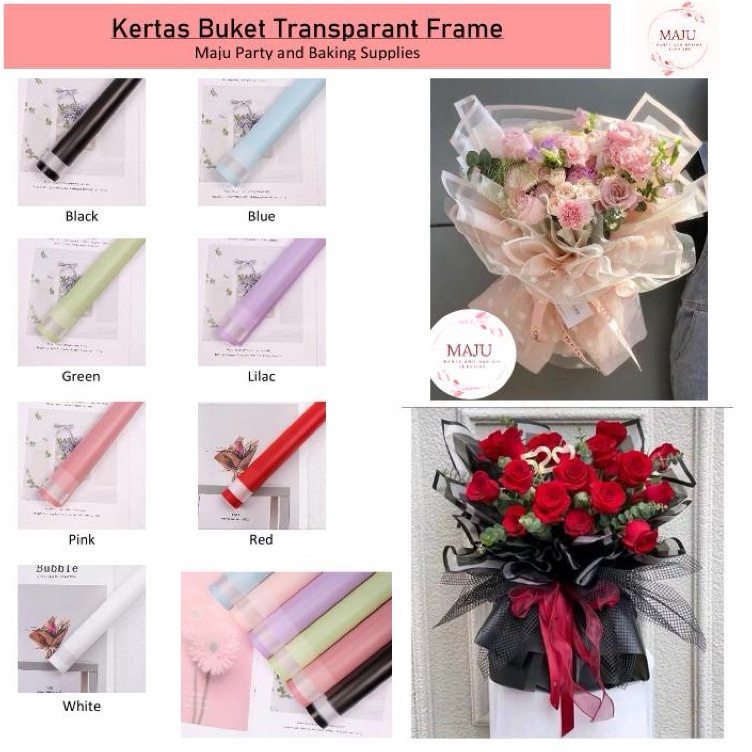 

Terbaik 2 lembar Kertas Buket Transparant Frame Flower Wrapping Kertas Bunga Flower Paper Cellophane Paper isi 2 lembar