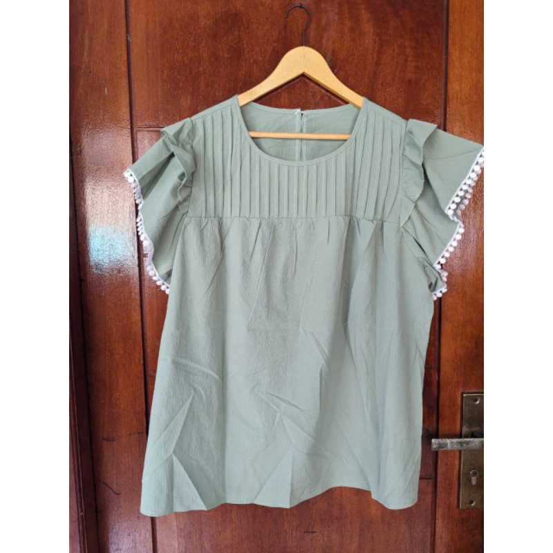 Double Take Pleated FlutterBlouse