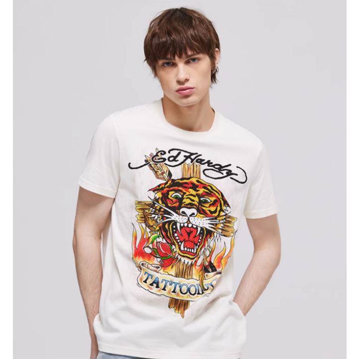 Ed Hardy White short-sleeved tiger T-shirt