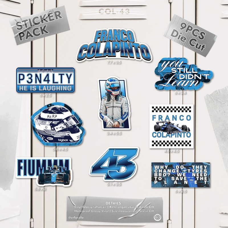 

Franco Colapinto Sticker Pack [9Pcs DieCut Stickers]