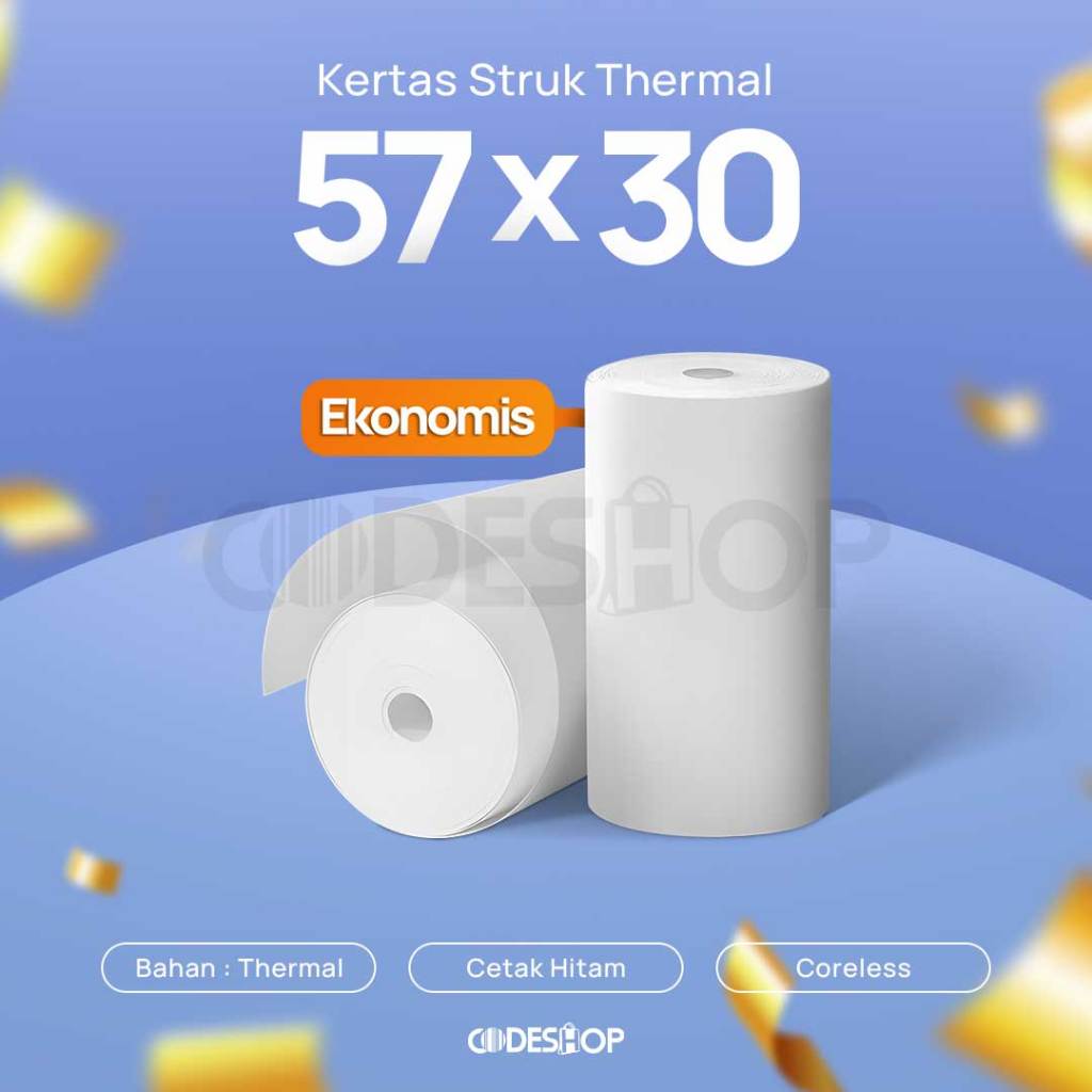 

Kertas Thermal 58x30 mm Codeshop Roll Struk Kasir Paper Termal Coreless Printer Bluetooth 58mm