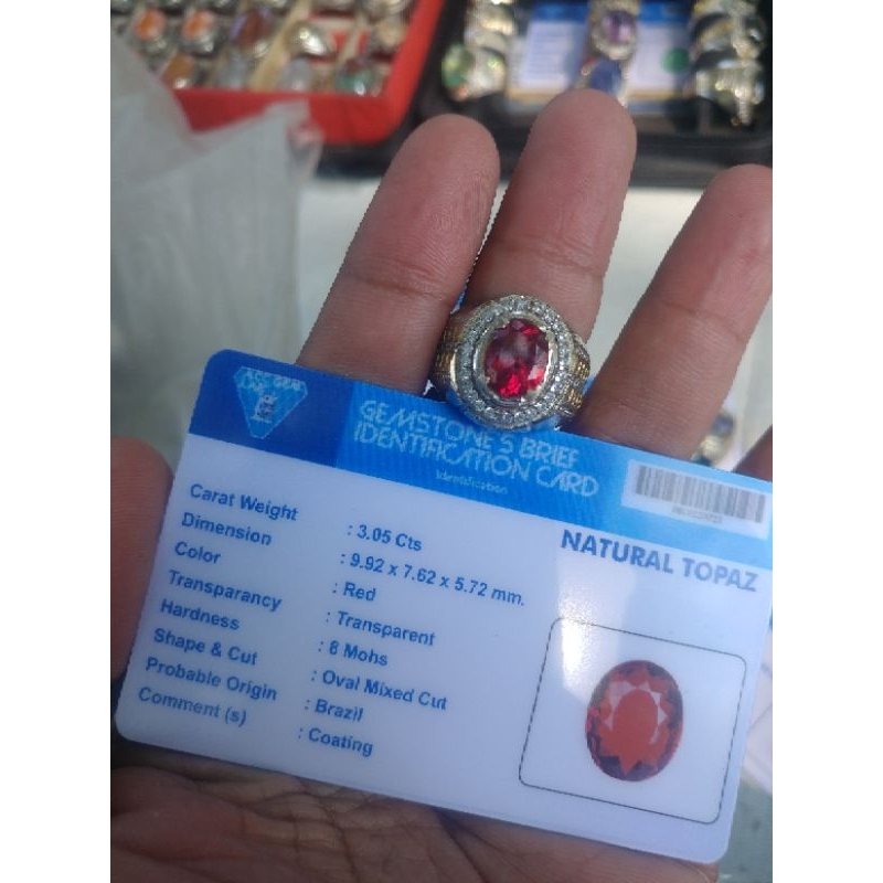 batu cincin natural red topaz plus memonya