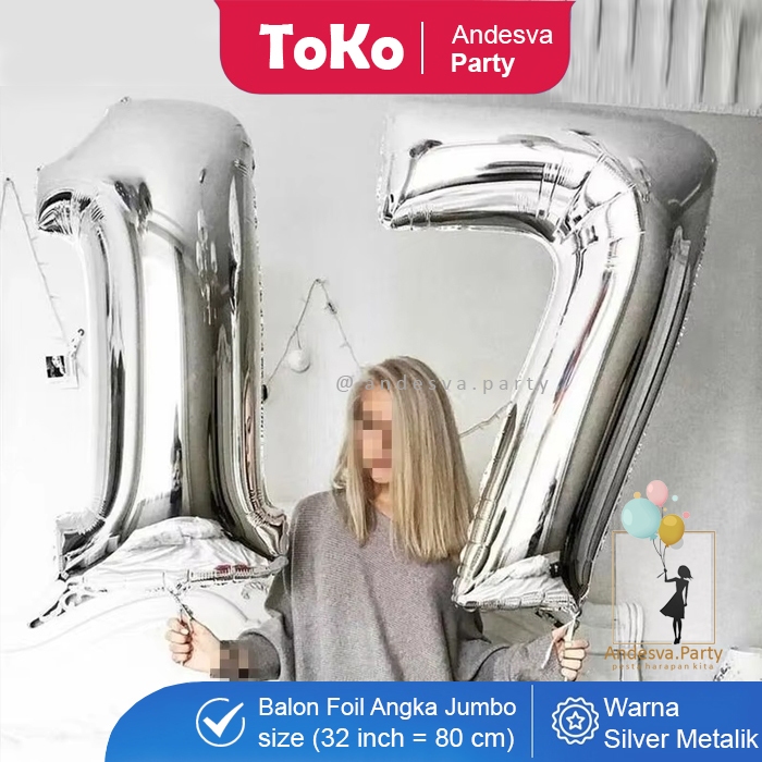 Balon Angka Jumbo SILVER 80 Cm / Balon Foil Angka / balon nomor SILVER balon foil angka Jumbo 80 cm