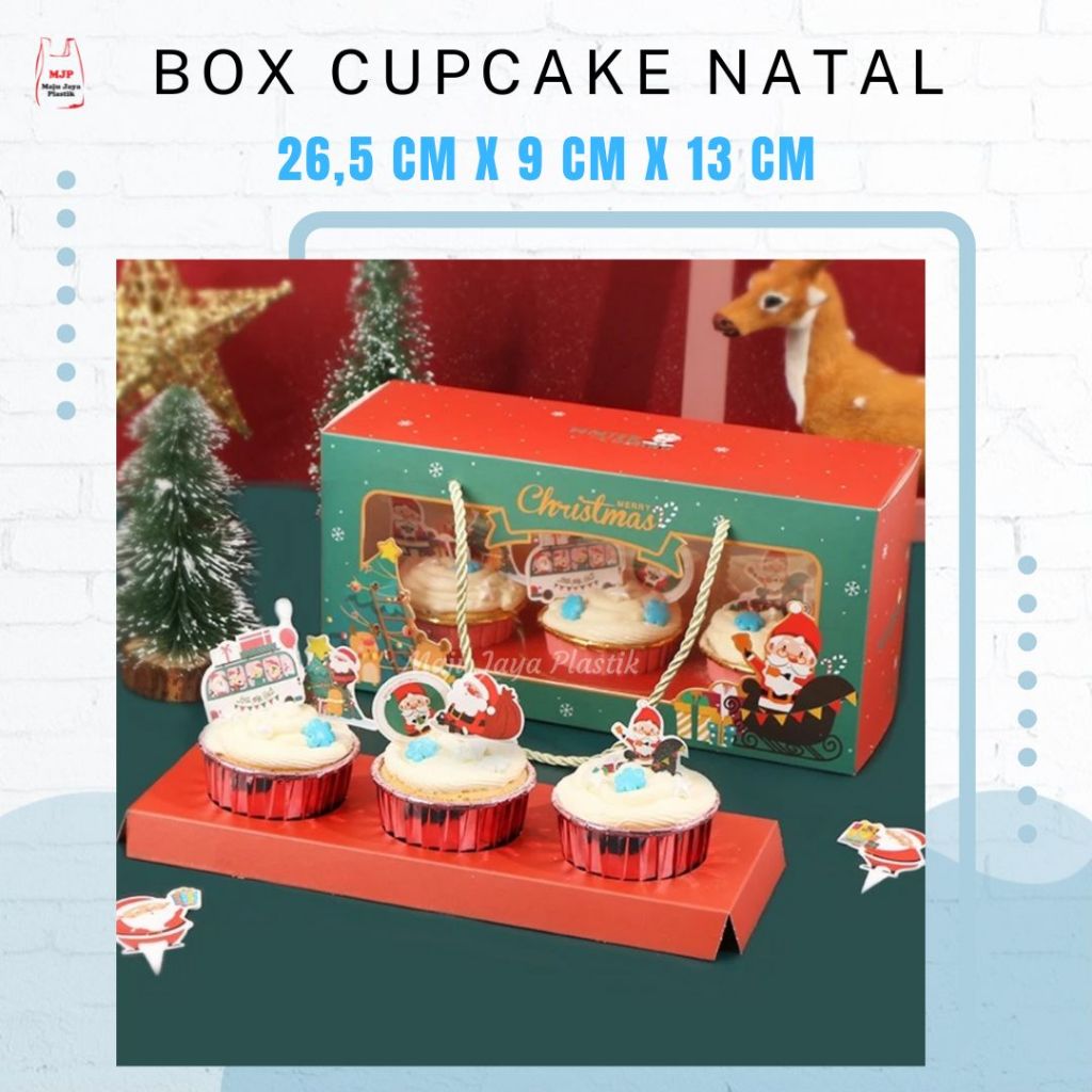 

Box Natal Cupcake Lubang 3 Merry Christmas Red And Green Premium Import Box Cupcake