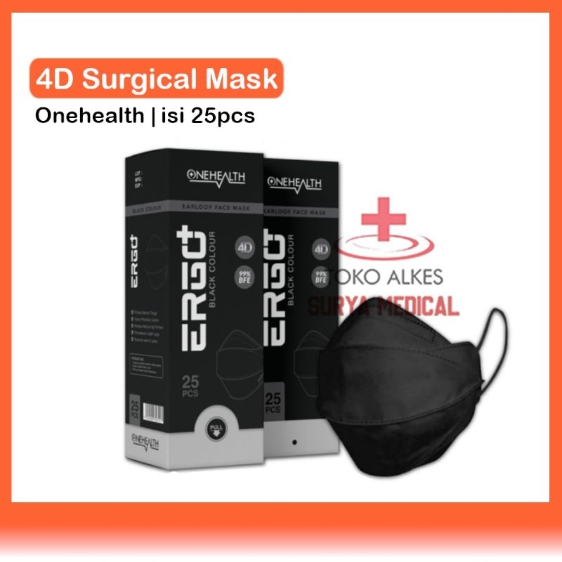 OneHealth Masker Medis Ergo+ Black Colour 3 Layer 4D Surgical Face Mask