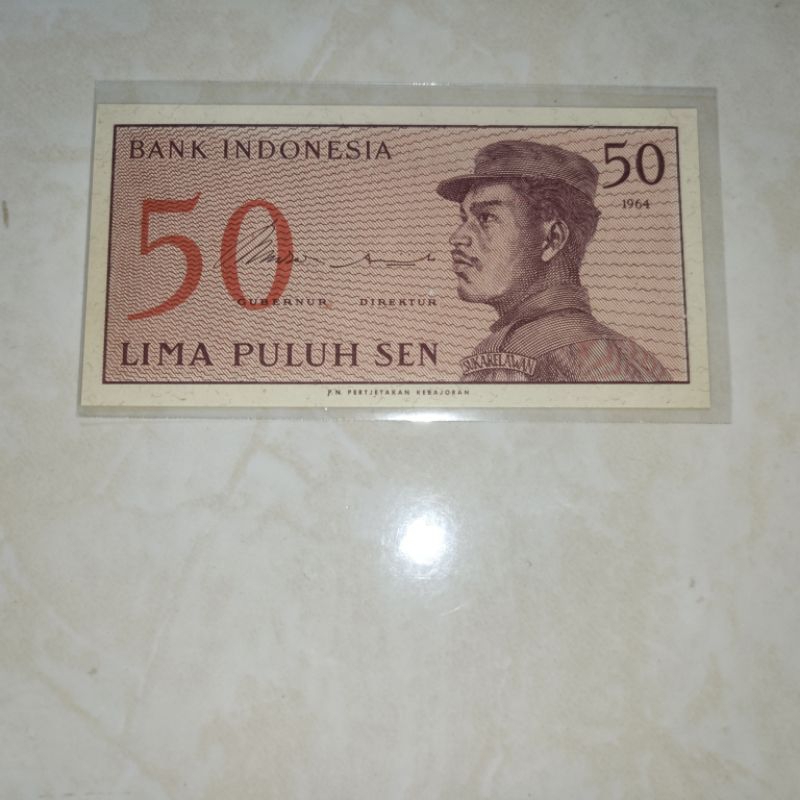 uang Indonesia 50 / lima puluh sen sukarelawan dwikora tahun 1964 asli unc