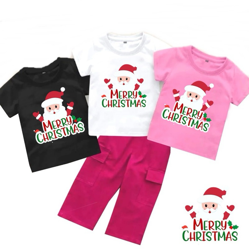 Setelan Celana Cargo Baju Natal Anak Perempuan Umur 3-10 Tahun