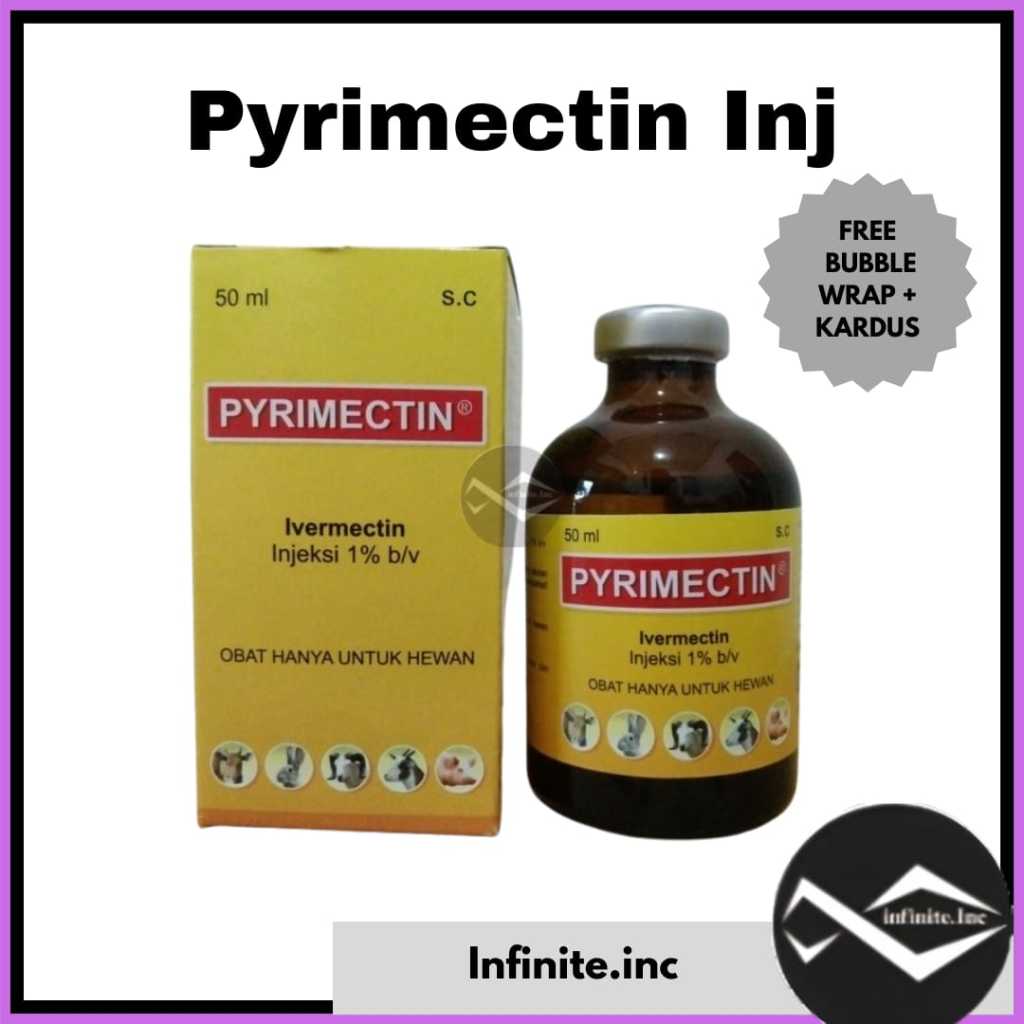 PYRIMECTIN INJEKSI 50 Ml - Obat Cacing Gudig Scabies Gurem Hewan Mirip Kepromec Ivervet Intermectin