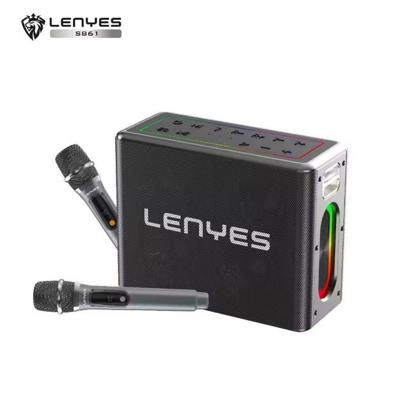 LENYES  KTV S861 150W RGB LED Light Wireless Speaker + Microphone Karaoke Bluetooth 5.0 Portable Hig