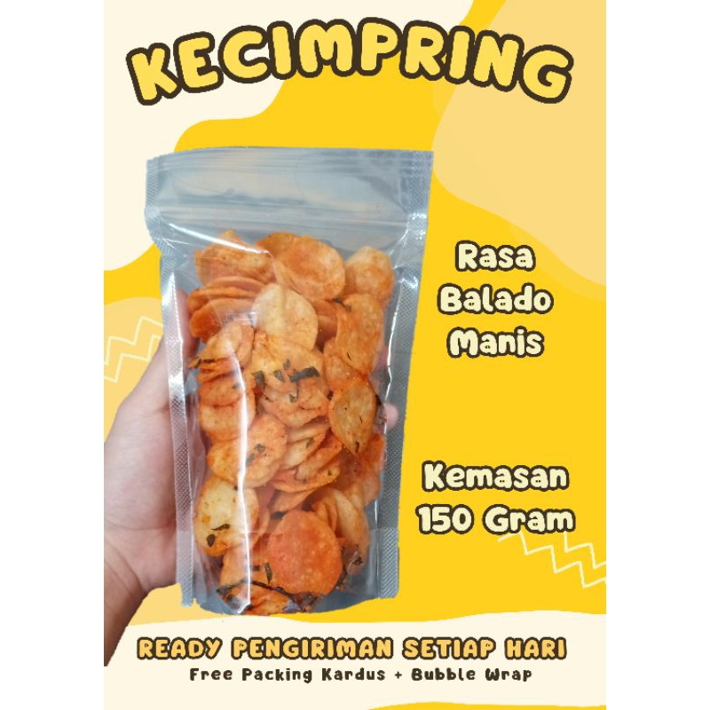 

KECIMPRING/JITREK/ KERIPIK TEPUNG BERAS Varian Rasa Balado Manis Daun Jeruk Kemasan Pouch 150 Gram