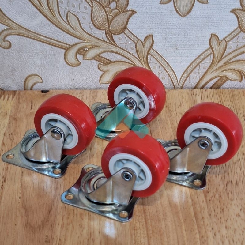 Roda etalase Nylon caster PU roda troli 2inch hidup (4 pcs)