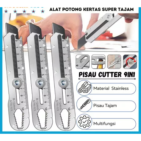 

Pisau Cutter Stainless Besar 9in1 Super Tajam Tahan Karat / Penggaris Screw Buka Kaleng Tutup Botol Baut Sekrup Mur Cuter Kater
