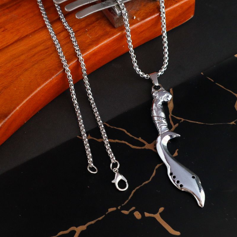 Kalung Rantai Liontin Kujang Aksesoris Kalung Rantai Pria Warna Silver