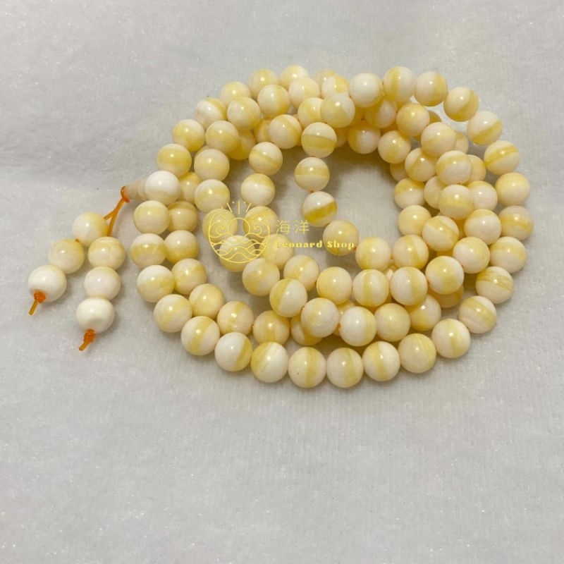TASBIH GELANG KULIT KERANG SUPER MATA KUCING ASLI 100% PUTIH SERAT EMAS / PUTIH MUTIARA BAHAN BERKUA