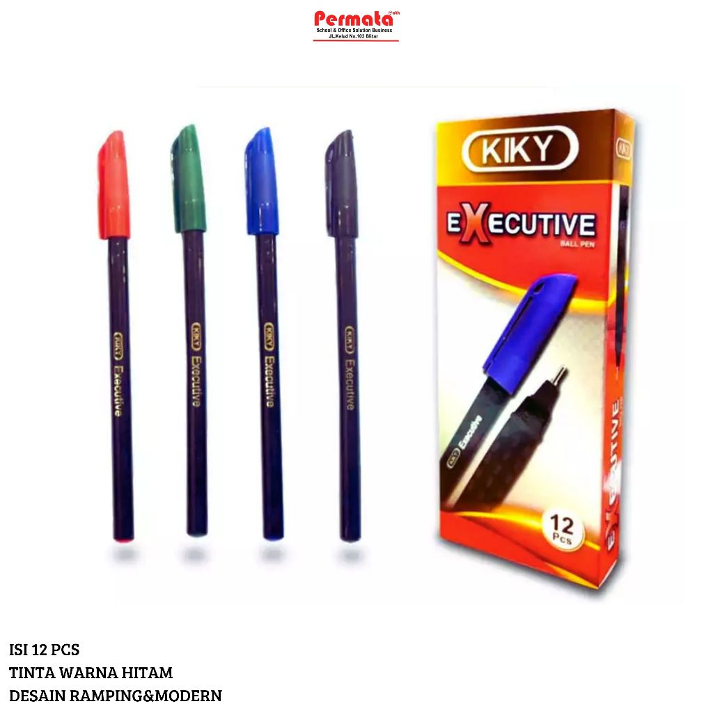 

KIKY Executive Ballpoint Black (Tinta Hitam) 1 Pack Isi 12 Pcs/Pulpen Kiky