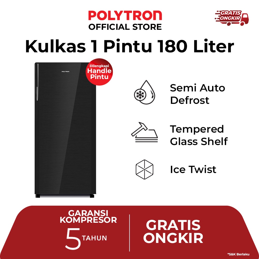 POLYTRON Kulkas 1 Pintu Belleza  180 liter PRA 18DMY