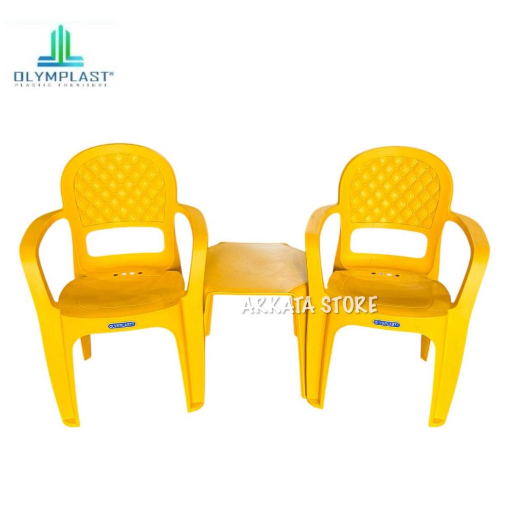 1 SeT Kursi JOLLY CHAIR + OCT08 - Olymplast Kursi Bangku Sandar Sender Plastik Rotan Anyam Anyaman M