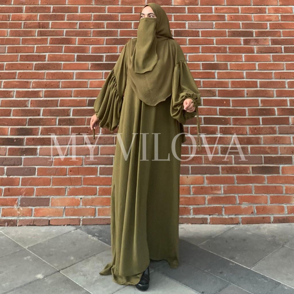 MY VILOVA - Zahira Dress Set Pashmina Oval Set Syar'i Rayon Crinkle Fashion Muslim Terbaru Baju Musl