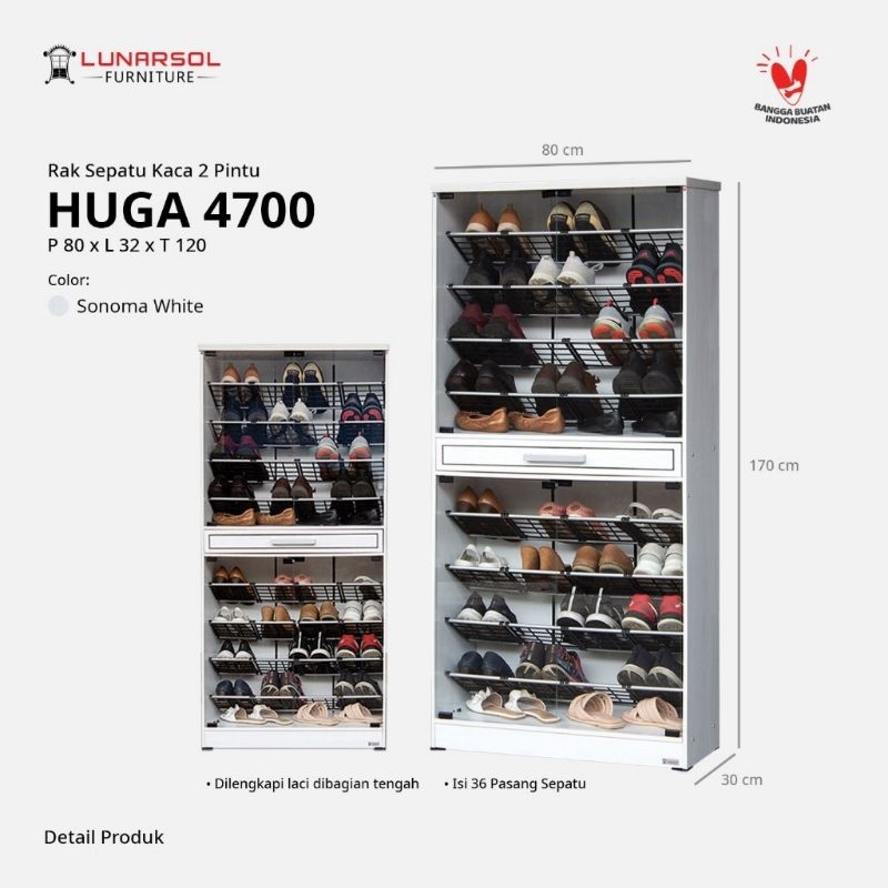 LEMARI RAK SEPATU KACA JUMBO TINGKAT HUGA 4700 MINIMALIS