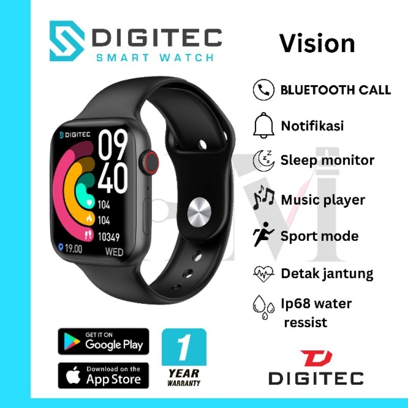 Digitec Smartwatch Vision Jam Tangan Smartwatch Original Detak Jantung Olahraga StepTracker