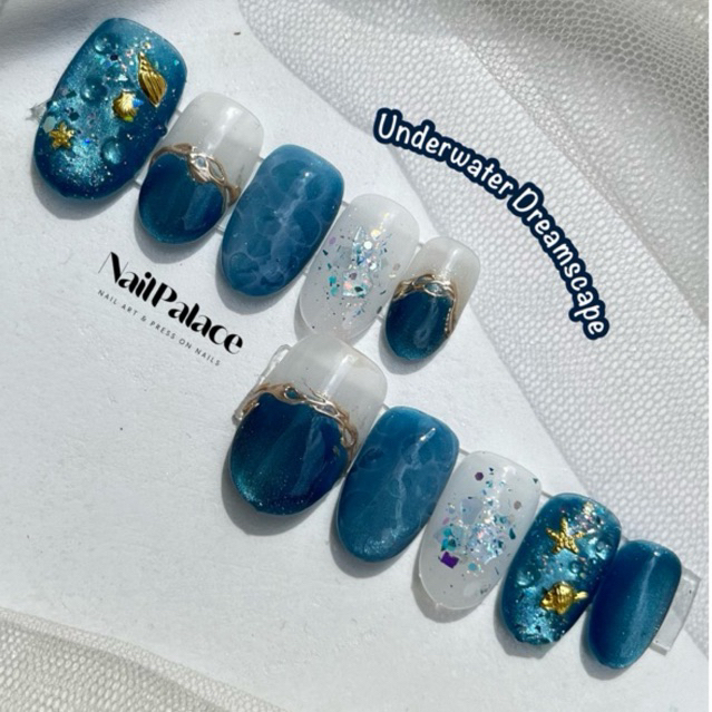 Underwater Dreamscape -  PRESS ON NAILS / KUKU PALSU MURAH / KUKU PALSU MEDAN / NAIL WEDDING / NAIL 