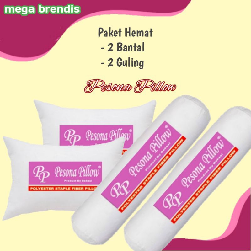 Paket bantal murah 2 bantal 2 guling silikon bantal pesona