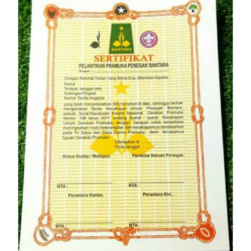 

Sertifikat Bantara Pramuka/sertifikat Bantara/Piagam penghargaan