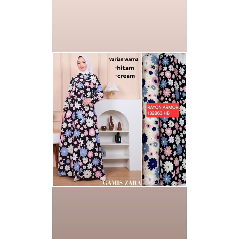 Gamis kekinian motif bunga bunga