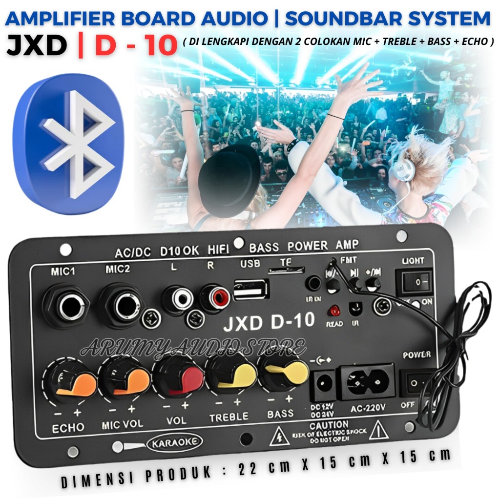 Amplifier Board Audio Bluetooth Karaoke Jxd-D10 | Ampli Board Penguat Suara Usb/Fm/Radio/Tf/Diy Spea