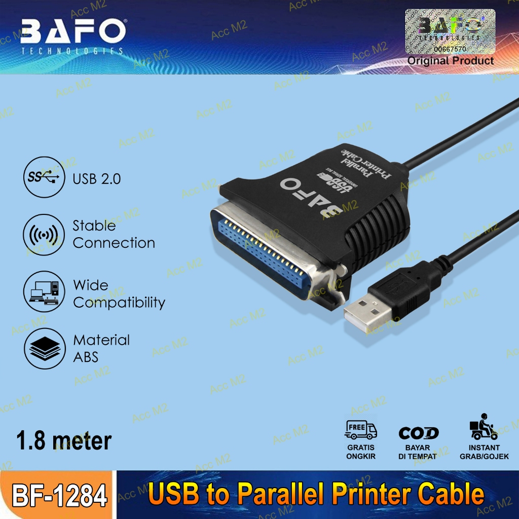 BAFO USB to Paralel Printer Adapter Cable BF-1284 Original-USB to LPT Printer Dot Matrix