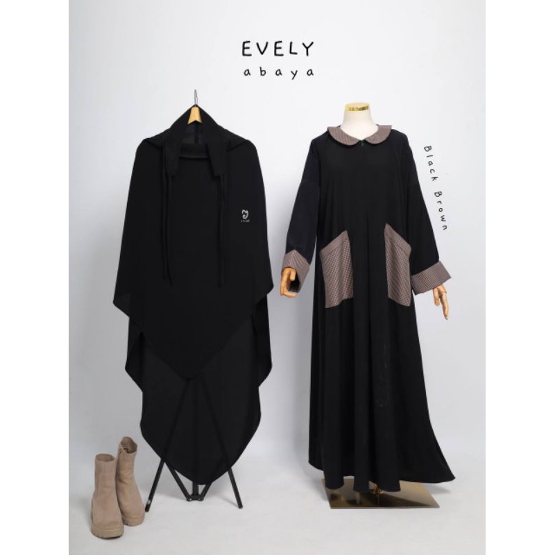 Set Abaya Evely Jetblack/Abaya Umroh/French Khimar Jumbo /FK Jetblack jumbo/Abaya Haji/Abaya lebaran