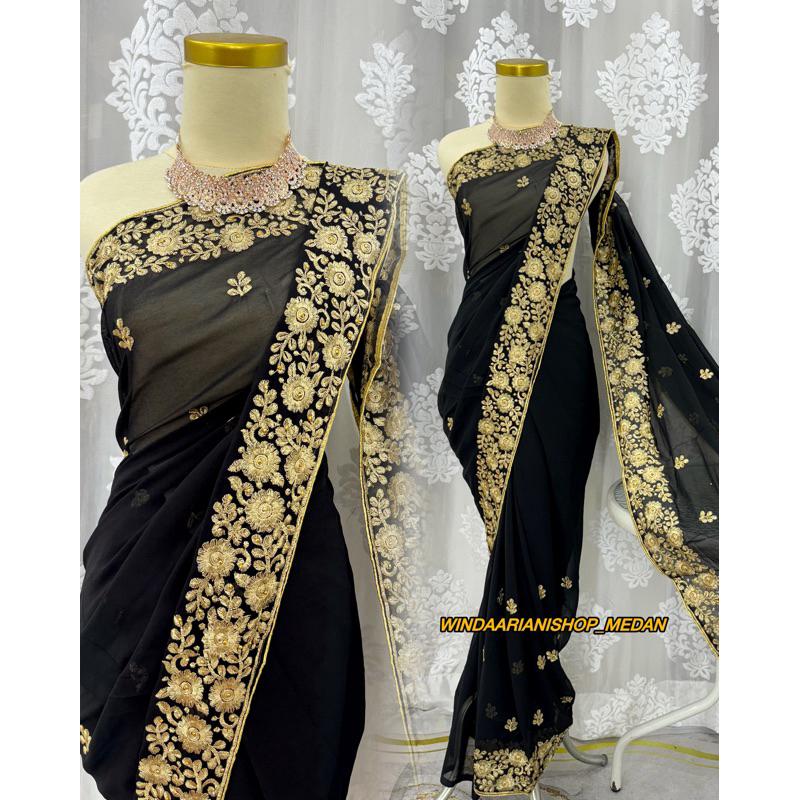 [KOLEKSI SARI INDIA  WARNA ITAM GOLD  ]| SARI INDIA ORIGINAL|