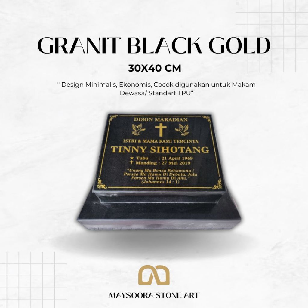 BATU NISAN KEPALA GRANIT BLACK GOLD 30X40 CM