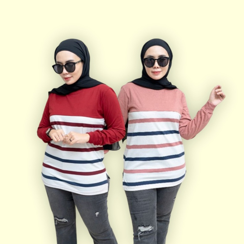 Best Seller Kaos Atasan Wanita Salur - Kaos Wanita Oversize Salur - Kaos Wanita Kombinasi Salur Leng