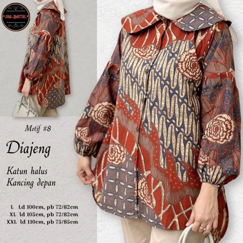 KODE U75S SORAYA Blouse Batik Kerah Kemeja Batik Kerja Batik Premium Blouse Batik Wanita Modern