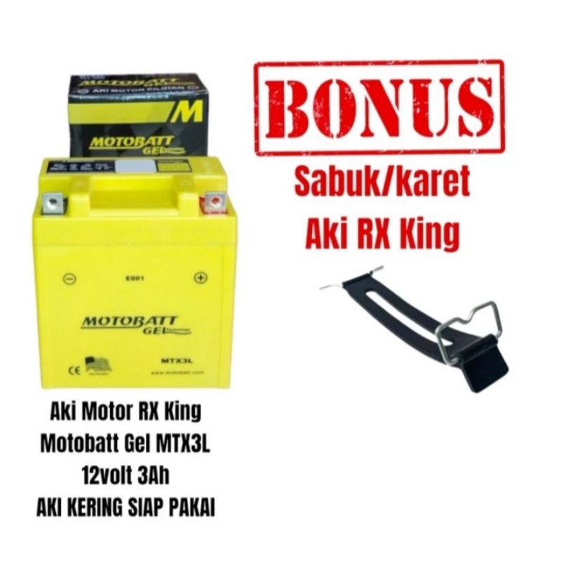 Aki Kering Motor Yamaha Rx King, Rx Sepesial Motobatt MTX3L Gell 3ah 12v