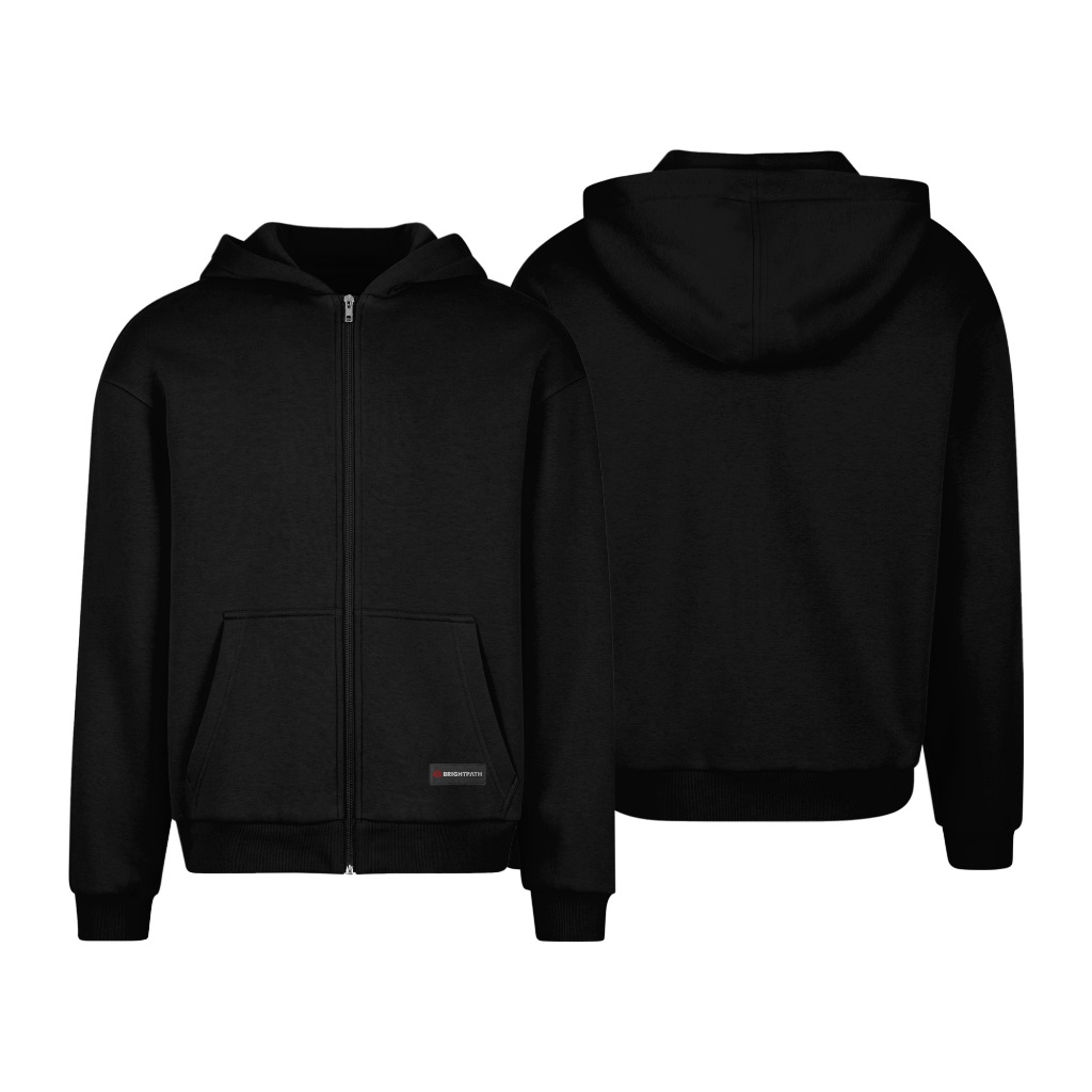 BRIGHTPATH - Sweater Hoodie Polos Hitam Penutup Resleting