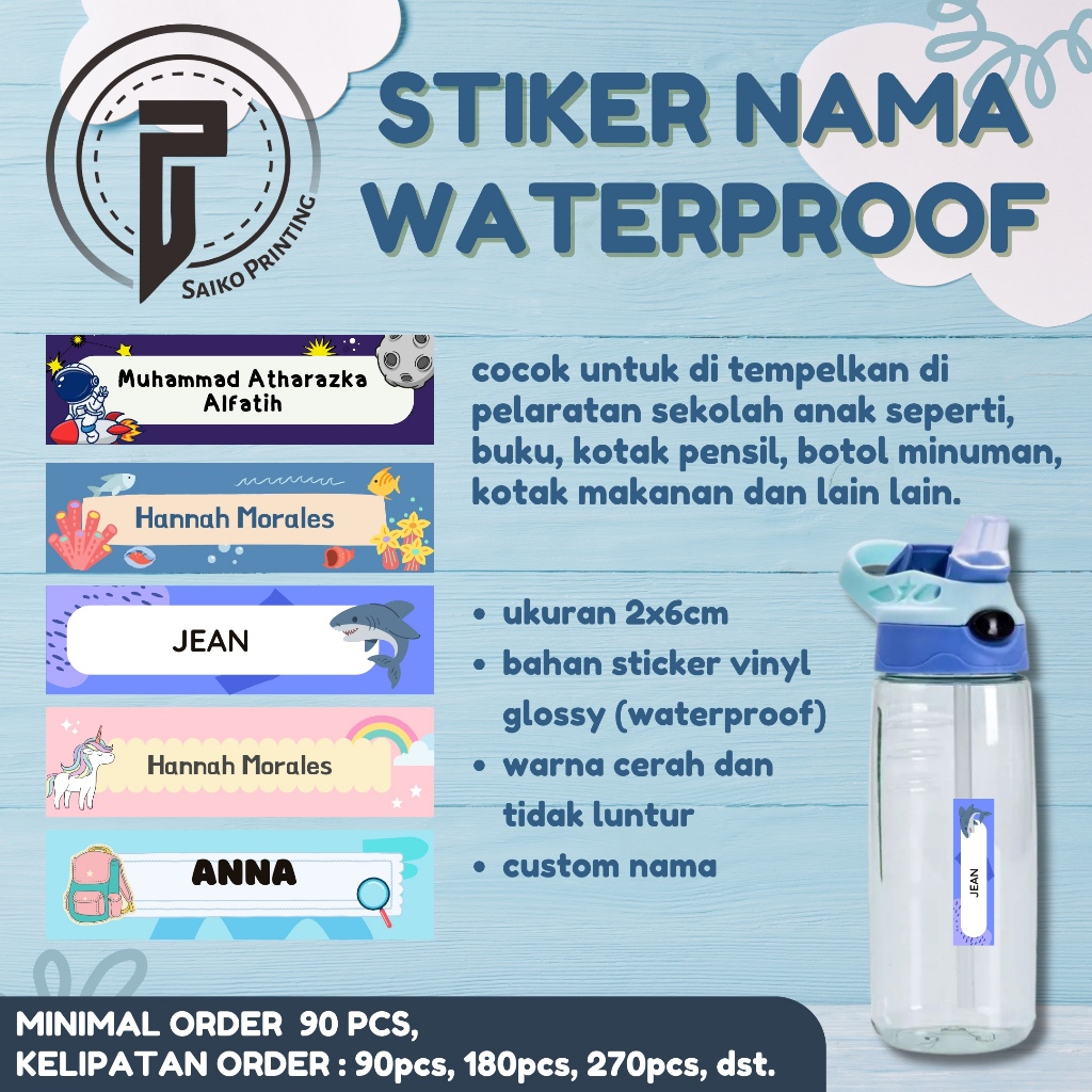 

Stiker Nama/ Sticker Label Nama Custom Waterproof/Anti Air/Stiker Buku/Stiker Kotak Pencil