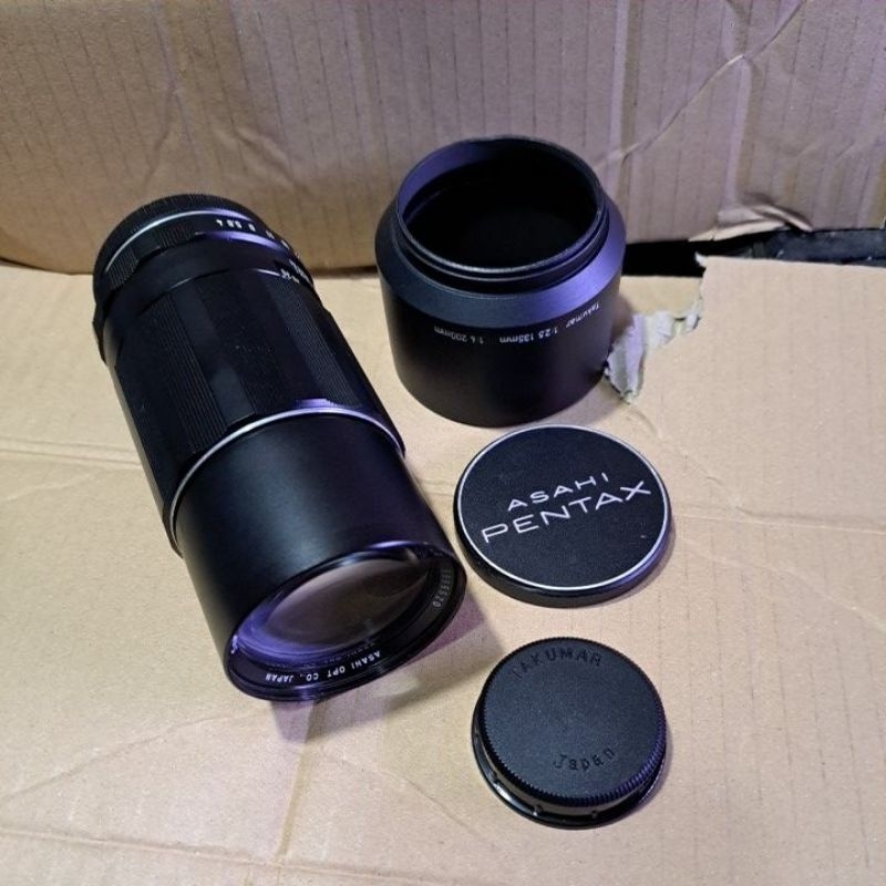 Lensa manual super multi coated takumar 200mm F4 cling (lensa langka + hood ori bawaan)