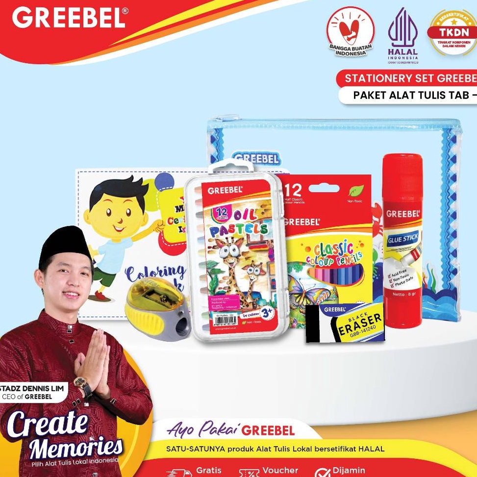 

Termurah GREEBEL Paket Alat Tulis TAB1 Stationary Stationery Set alat tulis ATK krayon pensil warna pen penghapus anak