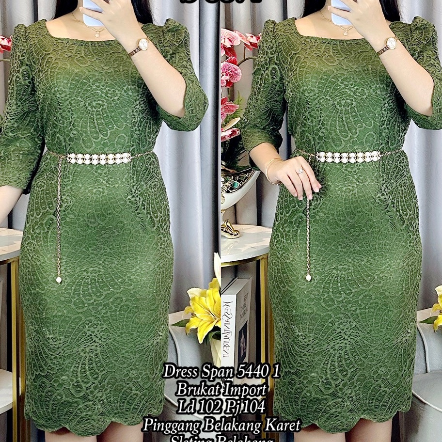 6674 Dress Span Brukat Super Belt Mutiara Cantik